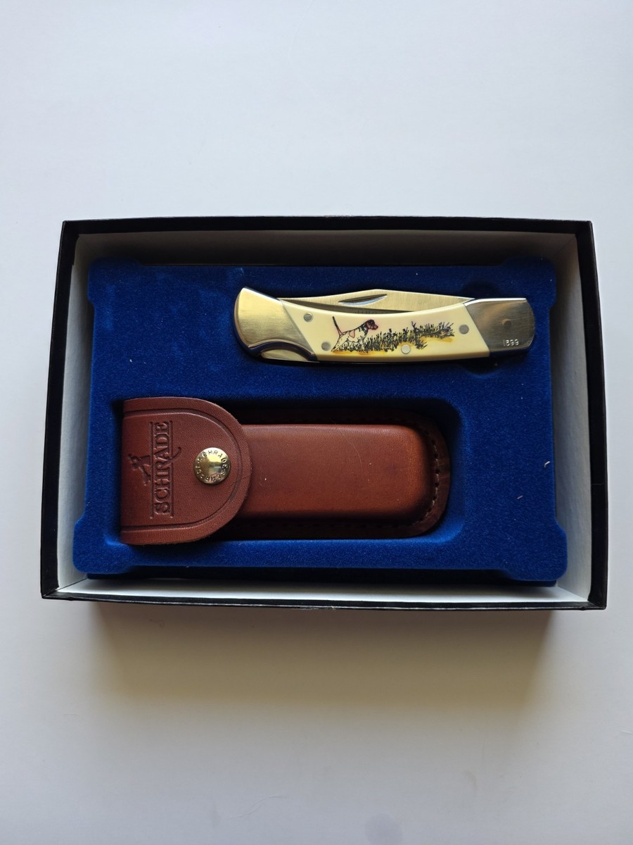 Vintage Schrade Scrimshaw English Pointer Knife USA Sporting Dogs