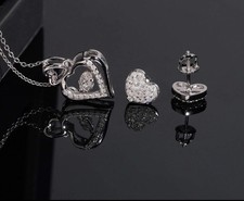 925 Sterling Silver Dancing Moissanite Heart Jewelry Set | Passes Diamond Tester