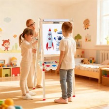 Kids 3  in  1 Art Easel   Natural Pine Wood Adjustable Drawing Board with Magnetic