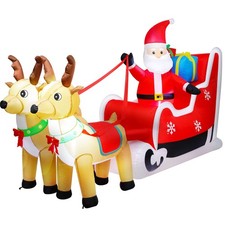8ft Christmas Inflatable Decorations Outdoor Claus on Sleigh Santa w/ Reindeer