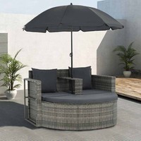 Vidaxl 2-Sitzer-Sofa Mit Kissen Und Sonnenschirm, Polyrattan, Grau