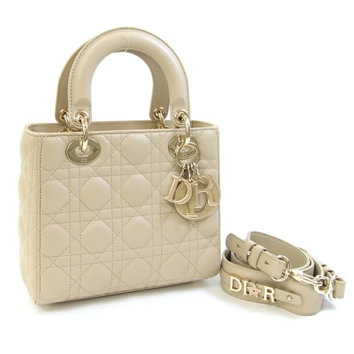 Dior 2-Way Handbag Cannage Lady Dior Small M05380CEA.39U Beige Leather Used