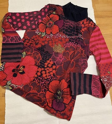 Catimini  10 J Gr. 140 Langarm Shirt bunt Blumen  Desigual kleiner Kragen w. neu