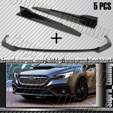 Painted BLK Front Bumper Spoiler Lip + Side Skirt 5PCS For 2022-2025 Subaru WRX