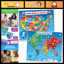Educational World Map  USA Map Poster Set - 24  x 16  Waterproof Classroom Deco