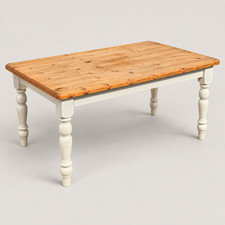 Pine Kitchen Table 167cm Long with Turned Legs, Rustic Dining Farmhouse Table