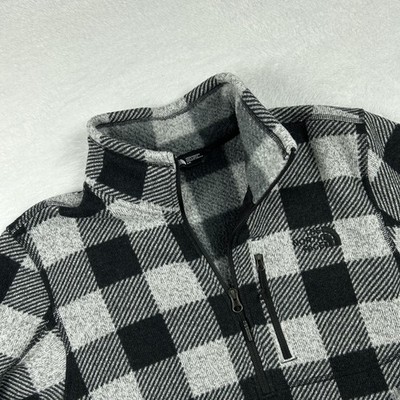 The North Face Pullover Mens S Gray Buffalo Plaid Fleece 1/4 Zip Long Sleeve