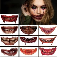 Halloween Mouth Temporary Tatoo Stickers 10pcs Scary Clown Sticker Face Party