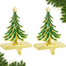 Christmas Stocking Holders for Mantle Set of 2 Green Xmas Tree Stocking Hange...