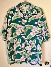 Vintage Pineapple Juice Hawaiian Classic Aloha Camp Shirt Floral Green Pink Sz L