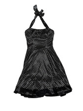 Ruby Rox Women Black Ivory Polka Dot Halter Mesh Hem Dress Size SMALL Pin-Up