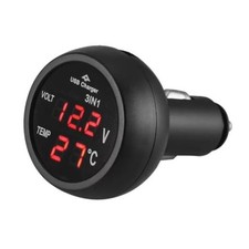 3 In 1 Car Voltmeter Usb Charger Port Thermometer Car Battery Red Light