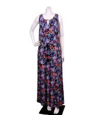 Talbots Maxi Dress M Floral Sleeveless Jersey Knit Keyhole Neck Long Dress