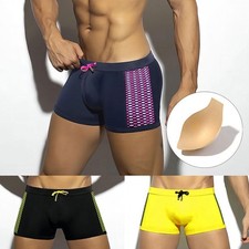Classy Men's Black Board Shorts Low Rise Striped Swim Trunks for Beach
