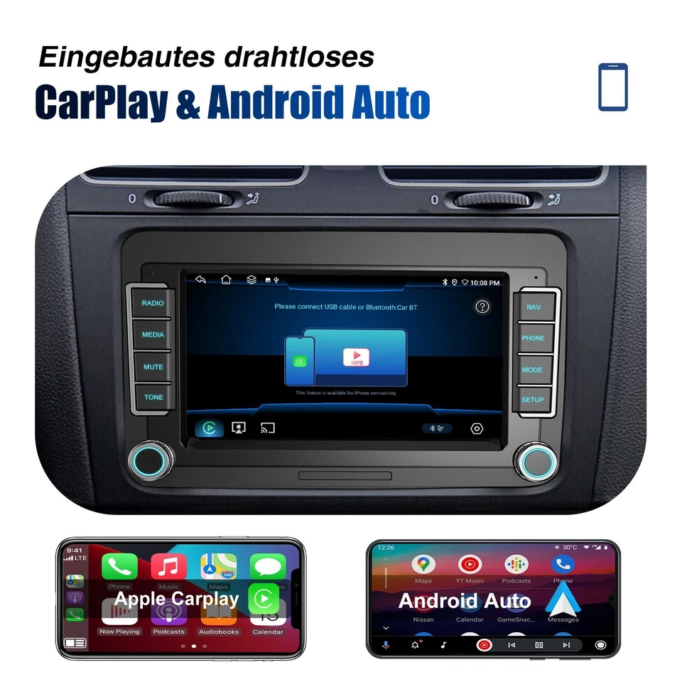 Carplay Autoradio Android 14 GPS Navi RDS 6+128GB Für VW GOLF 5 6 Passat Touran - Bild 3 von 4