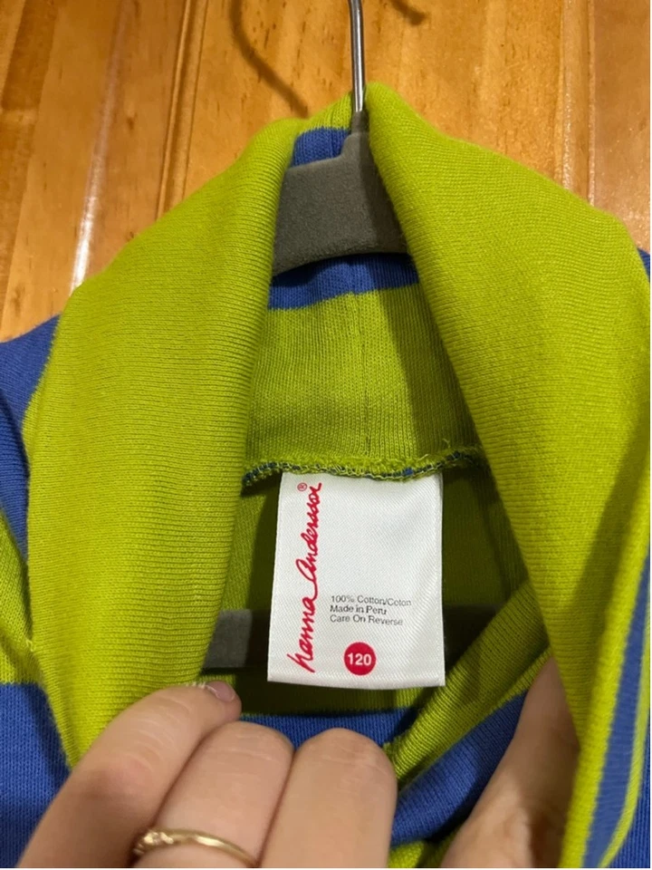Свитер Hanna Andersson зеленый и синий из чистого хлопка с водолазкой в полоску размер 120 - Изображение 2 из 3