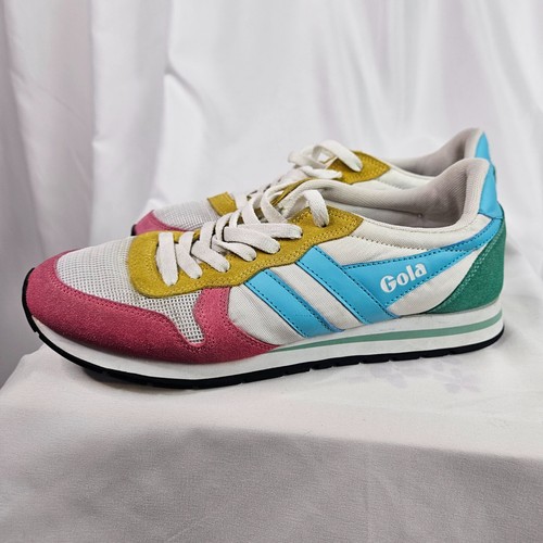 Gola Daytona Low Top Leather Textile Shoes Sneakers Women 10 White Pastel CLA592
