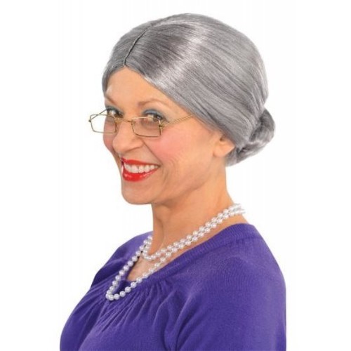 OLD LADY GRANNY GREY WHITE MIXED GRANDMA MRS SANTA WOMAN COSTUME WIG WITH BUN EBay