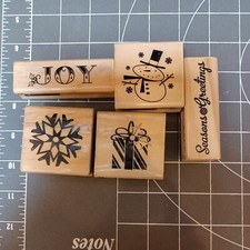 Used LOT RUBBER STAMP Christmas Present Snowman Snowflake Joy Seasons greetings