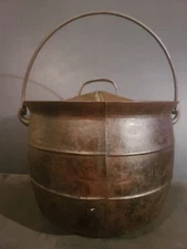 ANTIQUE CAST IRON Marked 9 Pot KETTLE CAULDRON 9" Tall WITH LID 12" Dia. 3 Feet