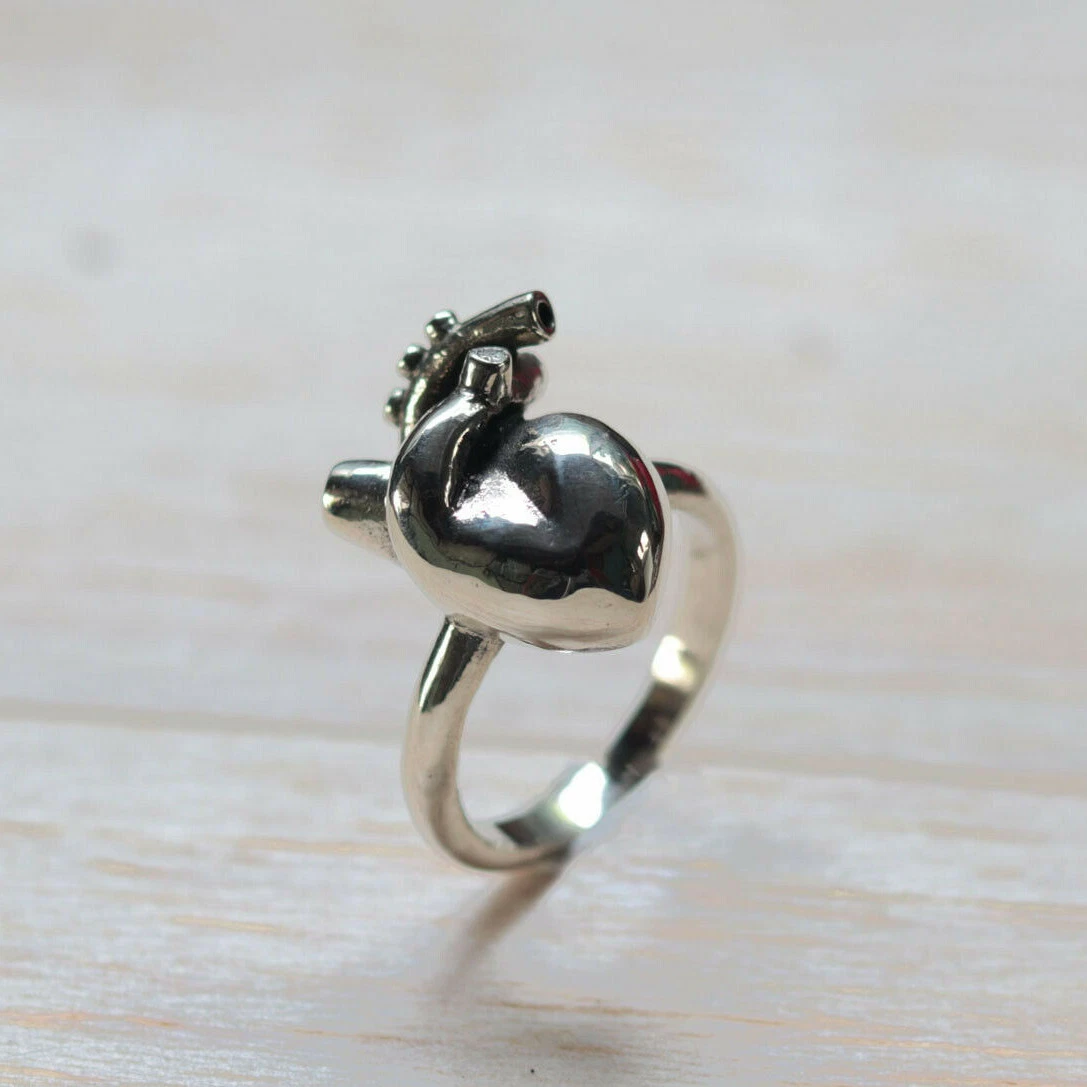 Heart Human love Ring sterling silver 925 Anatomical gift for her Engagement
