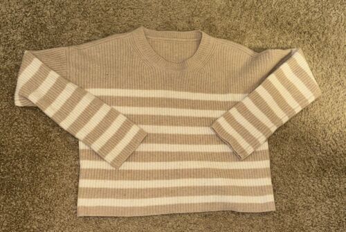 100% Kaschmir Damen Pullover Streifen Hellbraun & Creme - Bild 2 von 4