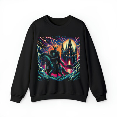 Adult Sweatshirt Retro 90s Style Medieval Dark Knight Lightning Horse Warrior