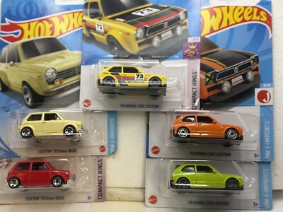 HOT WHEELS LOT OF 5 HONDA'S DIFFERENT YEARS AND COLORS NIP