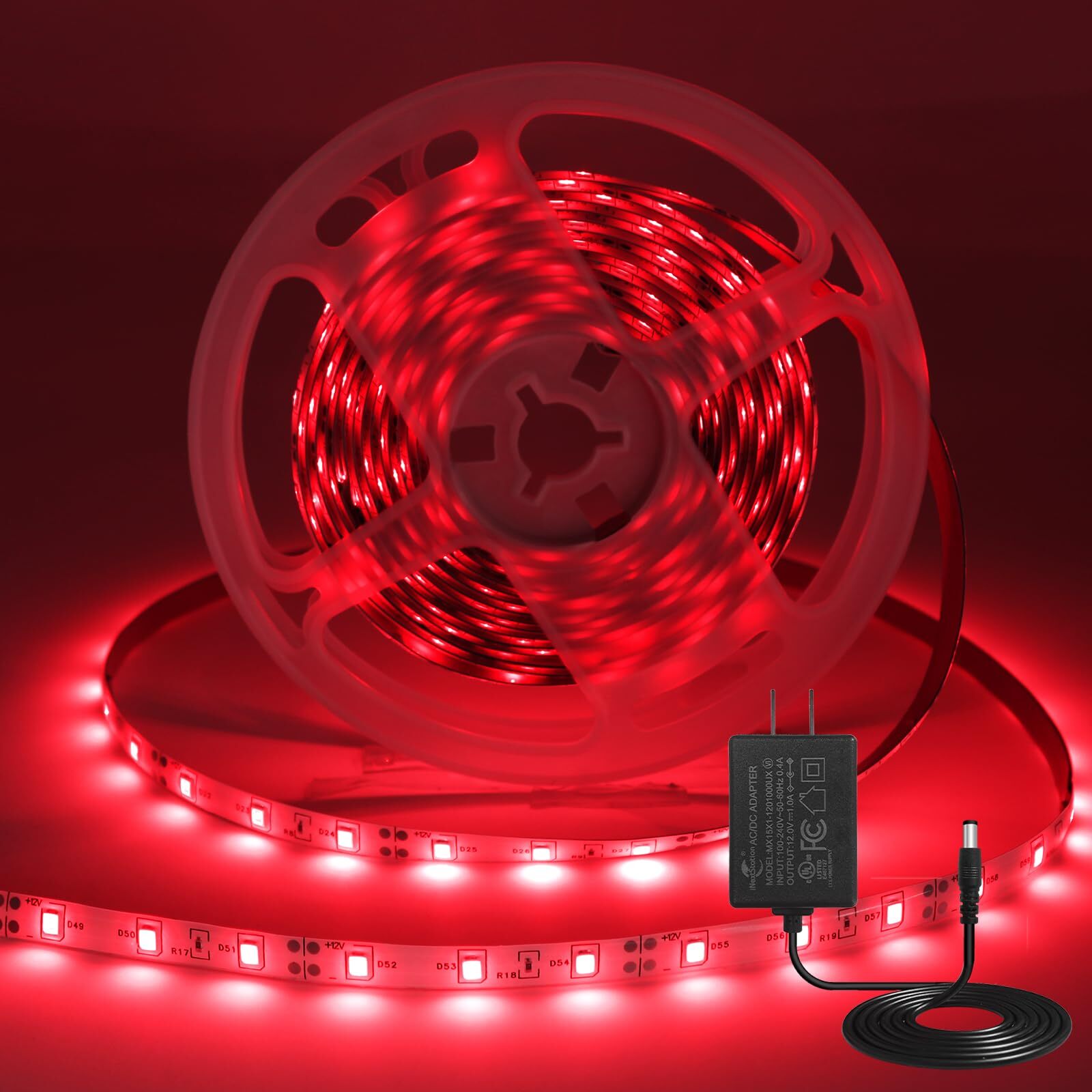 Red LED Strip Light, 16ft/5M 2835 SMD 300 LEDs 12V Flexible Cuttable Waterpro...