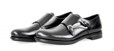 PRADA DOUBLE MONK BUSINESS SHOES 2OE018 BLACK POLISHED NEW US 9.5 EU 42,5 43