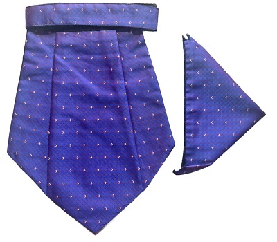 Purple red/blue Men Silk Cravat+POCKET SQUARE Scarf Ascot Tie PARTY-PRE  STITCHED