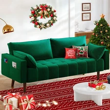 TAUS Velvet Fabric Sofa Couch Loveseat with 2 Pillows 2 Seater for Living Room