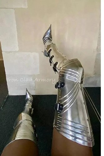 Medieval Greaves Leg Guard Knight Boots Shoes Knight Armor 18 Guage Steel Gaurd - Picture 3 of 5