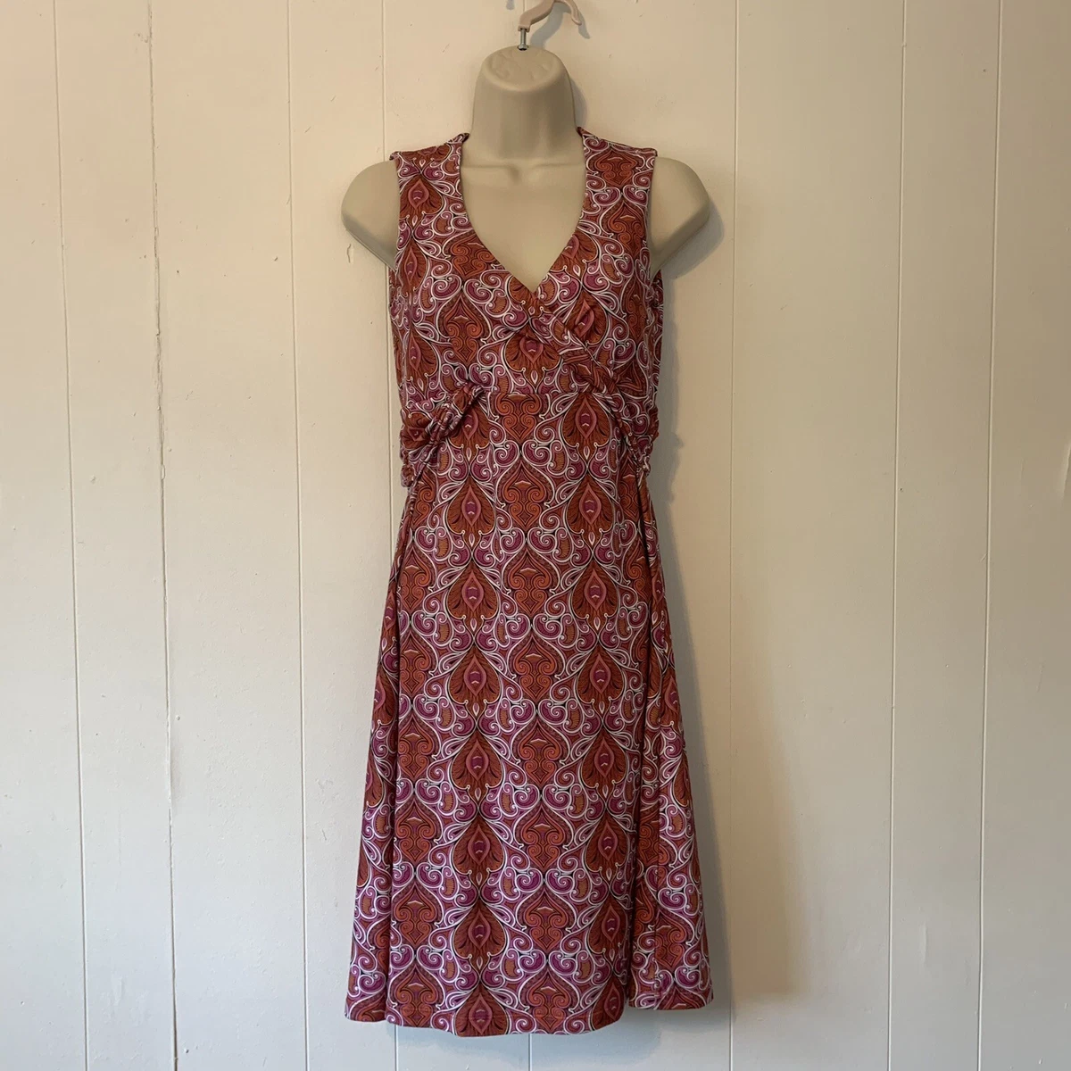 Prana Women s Sleeveless Twisted Faux Wrap Dress Size S Paisley Fit And Flare