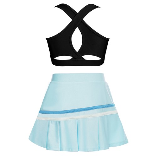 Kids Girls Crop Top With Skirt Cross Back Activewear Summer Sportswear Set Mini - Picture 63 of 83
