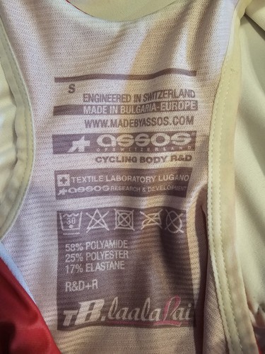 Bavaglino ciclismo estivo donna Assos tB.laalaLai corto bianco rosso piccolo nuovo con etichette $365 - Foto 11 di 11