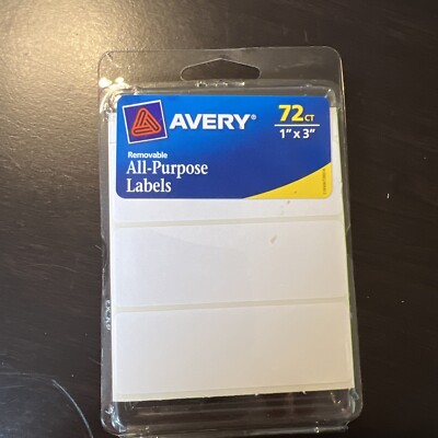 Avery Removable all purpose Labels 1 x 3 White 72ct Pack 06728