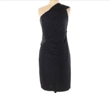 David Meister Size 8 Cocktail One Shoulder Dress Beaded Waist 495