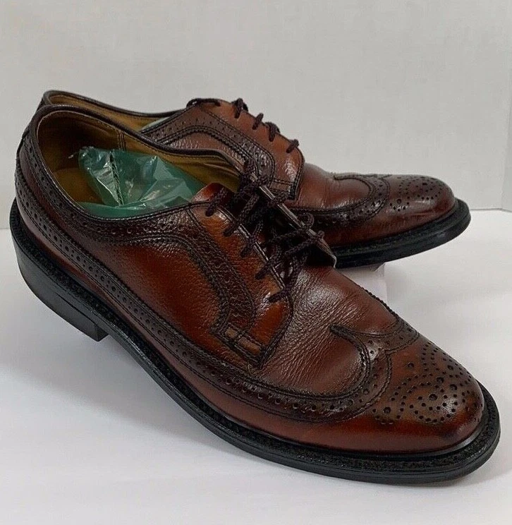 Zapatos de vestir Oxford vintage de cuero marrón con punta de ala para hombre Dexter talla 8c EE. UU. Foto 2 de 4