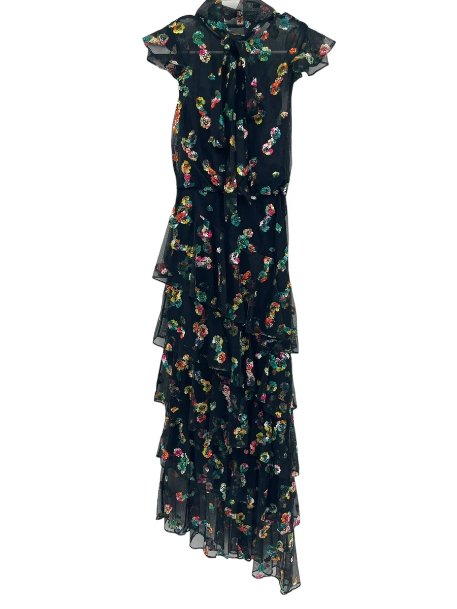 sachin and babi light blue dress Ml monique lhuillier floral embroidery cocktail dress with mesh yoke + FREE  SHIPPING