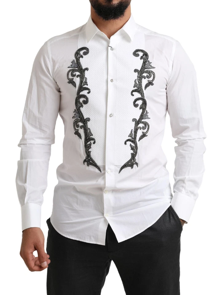 Camisa DOLCE & GABBANA DORADA Esmoquin Blanco Calce Ajustado Barroco 38 / US15 / S 2200usd Foto 4 de 4