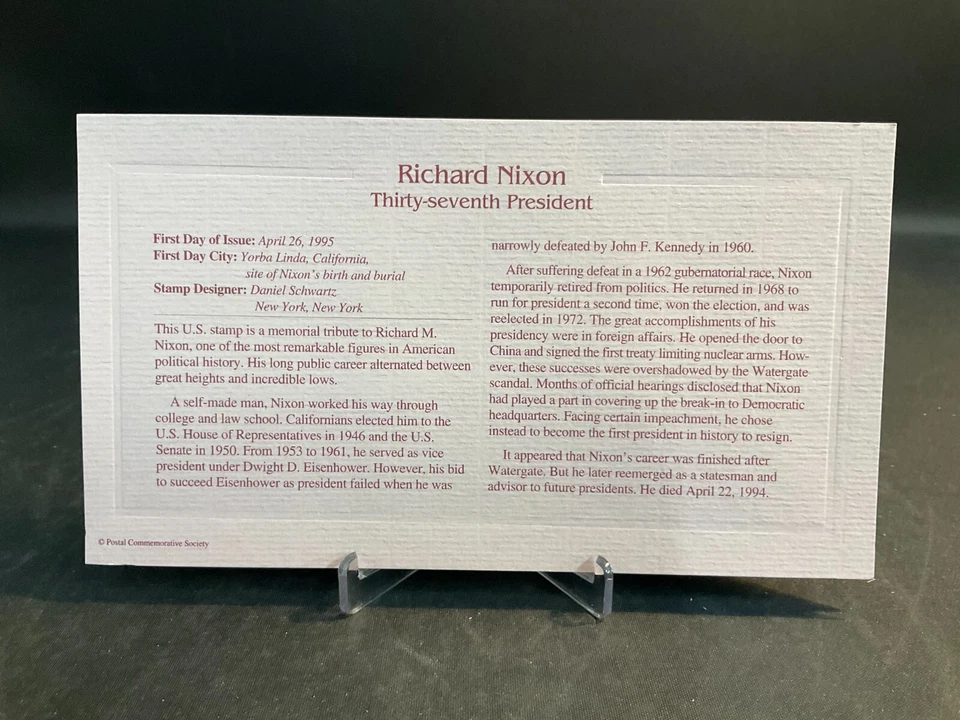 1995 PCS Richard Nixon Thirty-Seventh President 32¢ FDC 22K Gold Stamp Replica - Image 3 of 3