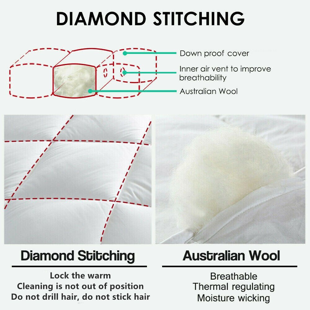 AUSTRALIAN WOOL Quilt Winter/Summer Duvet Doona 350/500/700GSM Weight