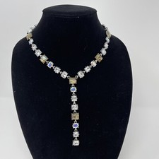 Baublebar Princess Gem Y Lariat Necklace Silver Tone Iridescent AB Aurora Boreal