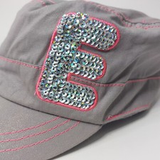 Justice Girls Letter Initial E Gray Pink Fitted Hat Ball Cap Glitter