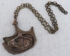 Vintage Mid Century Scandinavian Brutalist Abstract Bronze Pendant Necklace