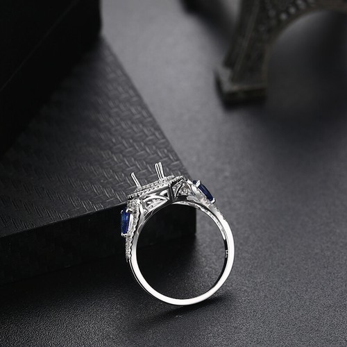 Sterling Silber echte Diamant Saphire Halbfassung Hochzeit Party Ring Birne 7x5mm - Bild 9 von 9