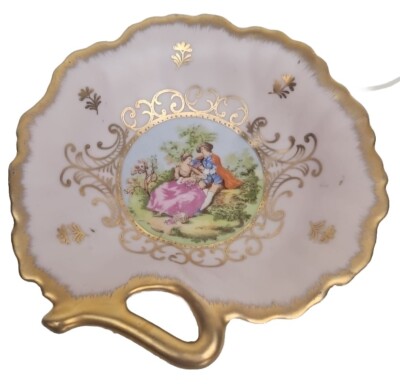 Lefton 377 Ceramic Bowl with Gold Leaf and Romantic Couple Granny Core Kitsch 