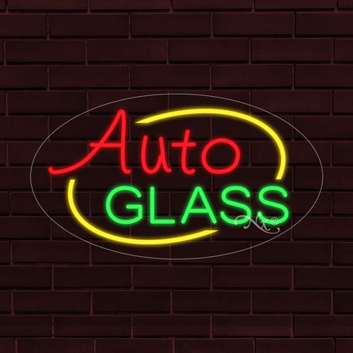 NEW "AUTO GLASS" w/BORDER OVAL 28x16 INCH LED FLEX WINDOW/WALL INDOOR SIGN 34419 - Picture 1 of 1