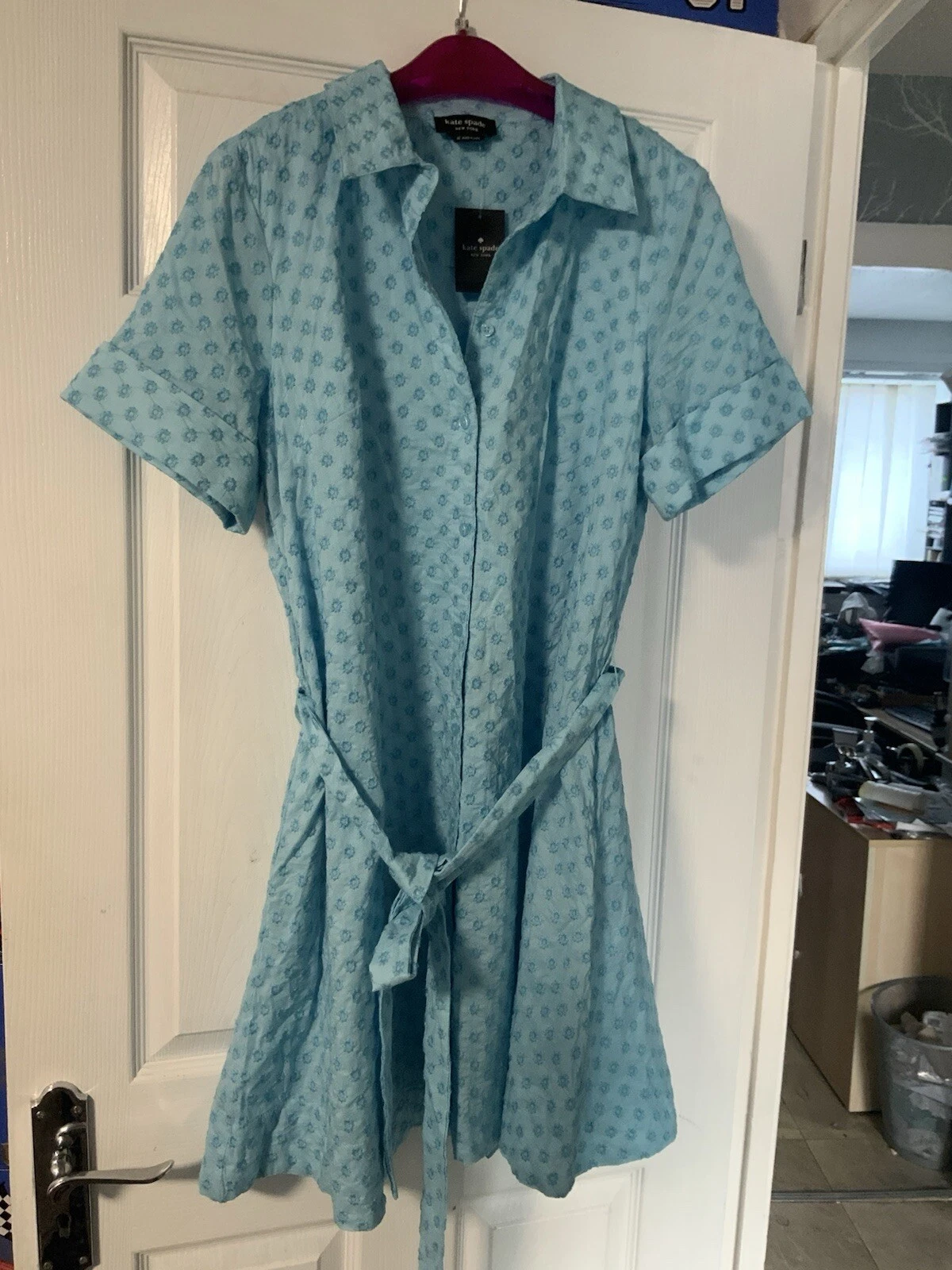 Abito camicia Kate Spade blu chiaro taglia XL taglia 16 prezzo consigliato £325